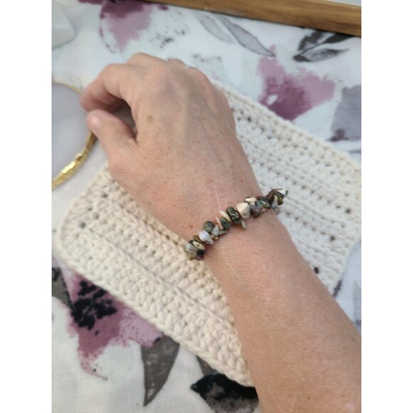 Ocean Jasper Chip Bracelet | Natural Gemstone Stretch Boho Healing Jewelry - Picture 5 of 7